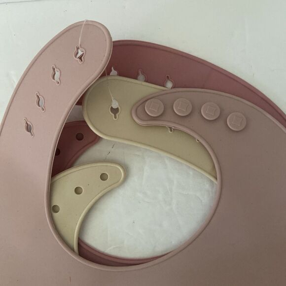 Silicone Baby Toddler Bibs Catch All Soft Qty 3 Unisex Leak Proof  Mauves Beige - Picture 6 of 6